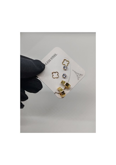 6lı 3 Çift Artı İşaretli Gold Çelik Küpe
