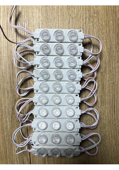 12 Volt 3 Lü 3 Watt Geniş Lensli 3030 Modül Led 10 Adet Beyaz