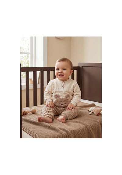 Minory Baby - Örme Alt Üst Takım Ayı Motifli Kahverengi-krem Kahverengi Kahverengi