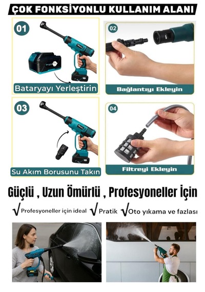 Schmıtzer Sch-2002tu Pro 21v Brushless Motor Yüksek Basınçlı Şarjlı Oto Araba Yıkama Makinesi 3 Kademe Dijital Göstergeli 30