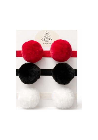Kız Çocuk Bebek Ponponlu Bandana 3'lü Set Kırmızı-siyah-ekru Kırmızı-siyah-ekru
