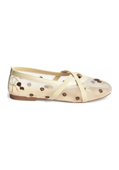 Fox Shoes Y811897015 Bej File Çiçek Motifli Kadın Babet