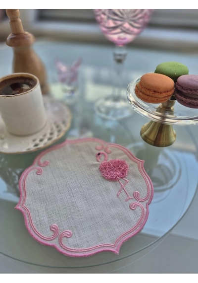 Agbtrend Pembe Flamingo Figürlü Nakışlı Sunum Kokteyl Peçetesi Pembe