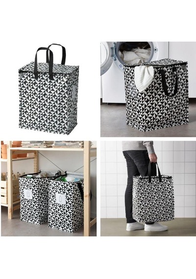 Ikea Knalla Giysi Malzeme Yemek Taşıma Çantası Desenli Siyah 47 L N11.8216