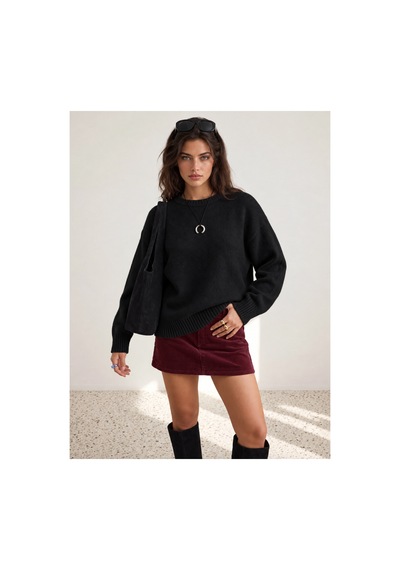 Maison Velora Kadın Siyah Bisiklet Yaka Oversize Basic Triko Kazak Siyah 923600247 Siyah