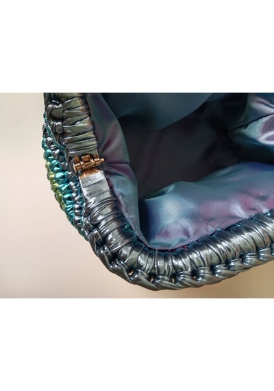 Metalik Renkli El Örgüsü Kadın Clutch Çanta Saten Astarlı Premium Handmade Gece Ve Omuz Çantası Çok  Renkli