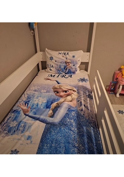 Elsa Dijital Baskı Tek Kişilik Yatak Örtüsü Yastık Kılıfı
