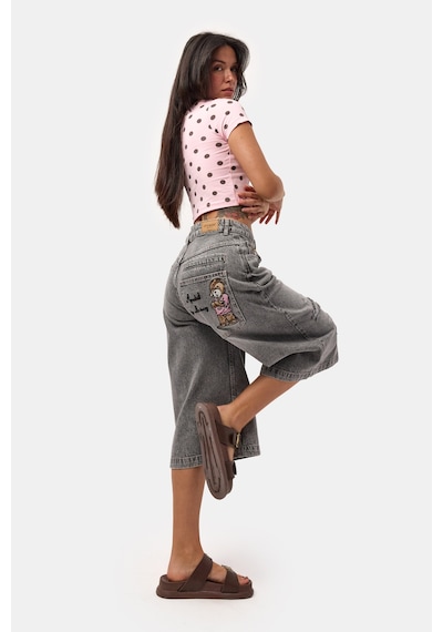 it's basic Kadın Füme 12s6-13 Baggy Fit Maxi Denim Tasarım Bermuda Şort
