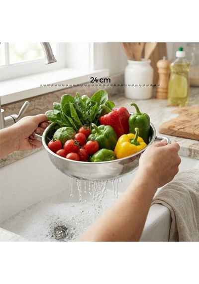 24cm Basık Süzek Metal Süzgeç Kulplu 4915 Çok renkli
