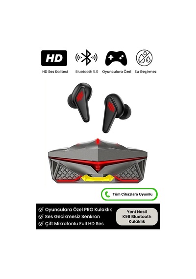 K98 Pro Oyuncu Hd Ses Mikrofonlu Işıklı Metal Kasa Apple İOS Android Uyumlu Bluetooth Kablosuz Kulaklık Renkli