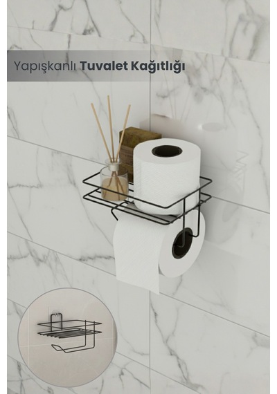 Yapışkanlı Siyah Tuvalet Kağıtlığı Metal Tuvalet Kağıdı Askısı Siyah