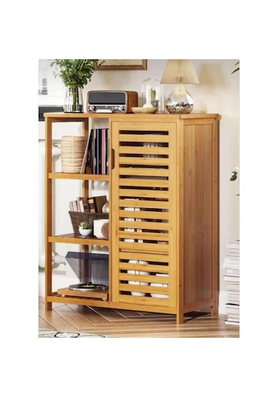 Bambu Çok Amaçlı Düzenleyici Dolap / Banyo Dolabı, Ayakkabılık, 3 Raflı 1 Kapaklı, 66 X 87 X 33 Bej