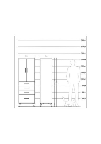 Kronos Dolap 2 Raflı 4 Çekmeceli 2 Kapaklı 60x59x182 Çam-çam Çam