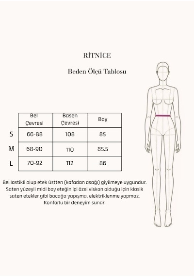 Ritnice Kadın Lunares Bel Lastikli Puantiyeli Midi Boy Krem Viskon Saten Etek