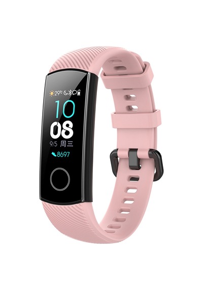 Forzacase Honor Band 5 - Band 4 İçin Çizgili Sportif Silikon Kordon Kayış - Fc154 Pembe