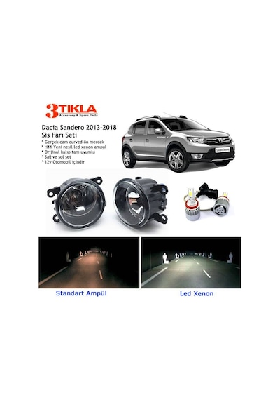 Dacia Sandero 2013-2018 Beyaz Led Xenon Sis Farı Seti