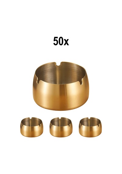 50 Adet Çelik Gold 8cm Kafe Restaurant Lokanta Yuvarlak Kül Tablası Küllük Mt173