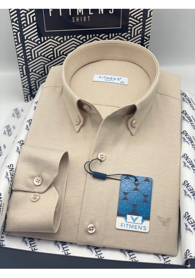 Slim Fit Uzun Kol Pamuklu Hediye Kutulu Kolay Ütülenebilir Erkek Gömlek Fs-002225 - Bej-3173
