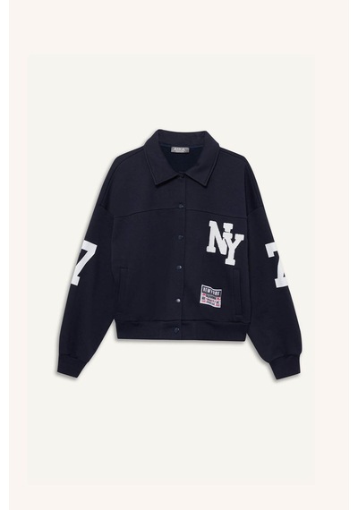 Defacto Coool Polo Yaka Baskılı Çıtçıtlı Bomber Ceket F9241ax25wnnv241 Lacivert