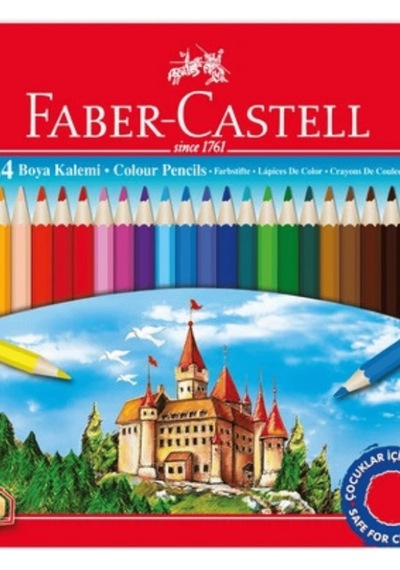Faber-castell 24'lü Kuru Boya Çocuklar İçin Güvenli Parlak Renkli Kalemler Çok Renkli