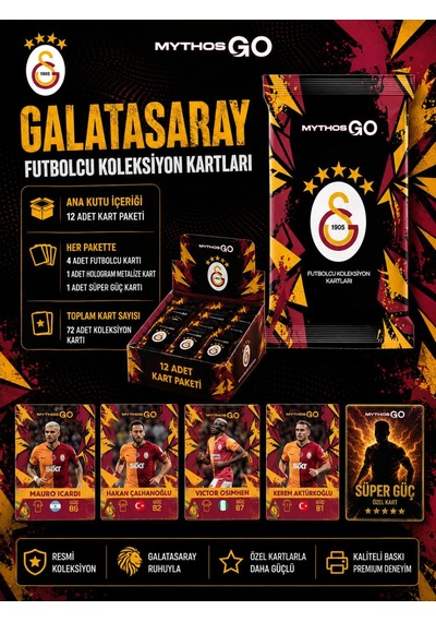 Mythos Go Galatasaray Futbolcu Kartları 12'li Kutu 2025/2026 72 Kart Resmi Lisanslı