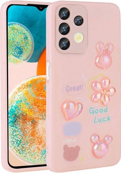 Samsung Uyumlu Galaxy A13 4g Kılıf Kabartma Figürlü Parlak Zore Toys Silikon Kapak Pembe