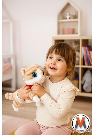 Sevimli Peluş Yavru Kedi 35 Cm Sesli Miyavlayan Oyuncak Uyku Ve Oyun Arkadaşı 4 Renk Seçeneği Sarı