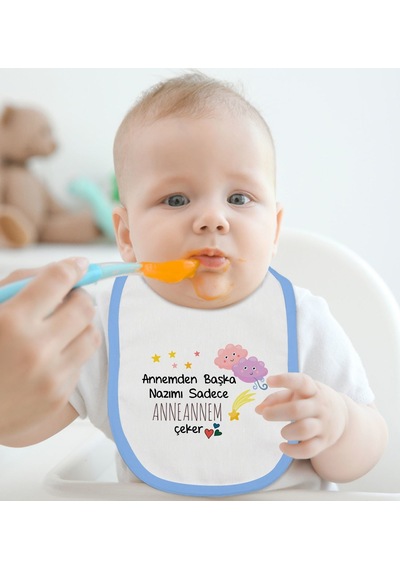 Bk Kids Anneannem Tasarımlı Mavi Bebek Mama Önlüğü Mavi