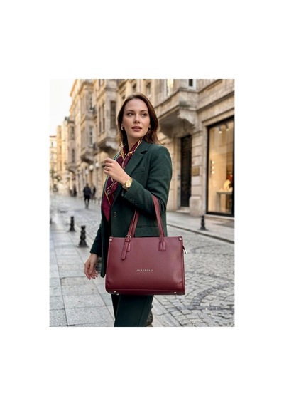 Just Polo Kadın Yeni Sezon Yumuşak Deri Büyük Boy Fermuarlı Lüks Tasarım El Çantası Shopper Bordo 78714621