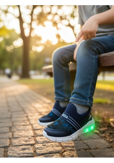 Ellaboni Kız / Erkek Çocuk Yumuşak Işıklı Spor Ayakkabı Nefes Alabilen Hafif Aqua Sneaker Lacivert