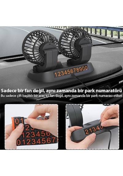 Ally F410 Usb Çift Başlıklı Araç Fanı Oto Fan Vantilatör