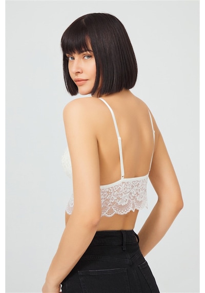 Cottonhill Krem Dantelli İnce Askılı Kaplı Üçgen Kadın Bralet Büstiyer Krem