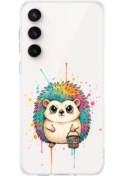 Samsung Galaxy S24 Fe İle Uyumlu Splash Kirpi Tasarımlı Şeffaf Silikon Kılıf Şeffaf