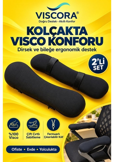 Visco Kolçak Destek Pedi 2 Li Ofis Koltuğu İçin Cırtlı Dirsek Ve Bilek Destek Minderi Siyah Visco Kolçak Destek Pedi 2 Li Ofis Koltuğu İçin Cırtlı Dirsek Ve Bilek Destek Minderi Siyah