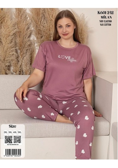 Sude Charme Kadın Büyük Beden Bisiklet Yaka Milan Likralı Kısa Kol Pijama Takımı K601/242 - 1 Adet Gülkurusu Sude Charme Kadın Büyük Beden Bisiklet Yaka Milan Likralı Kısa Kol Pijama Takımı K601/242 - 1 Adet Gülkurusu