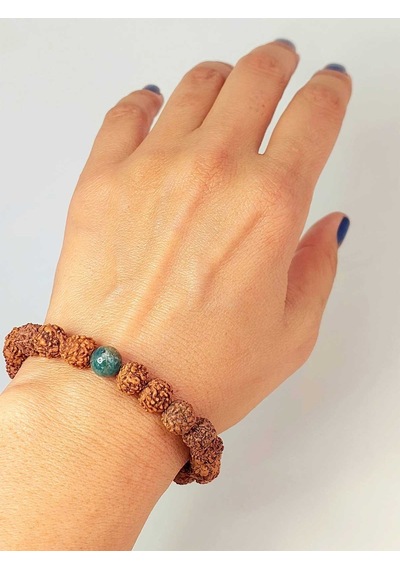 Apatit Taşlı Rudraksha Tohum Unisex Bileklik 8mm Gümüş