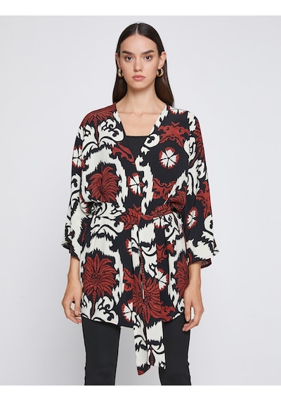 Koton Desenli Kuşaklı Kimono Siyah Desenli 3wak50006cw 3WAK50006CW9D9 Siyah