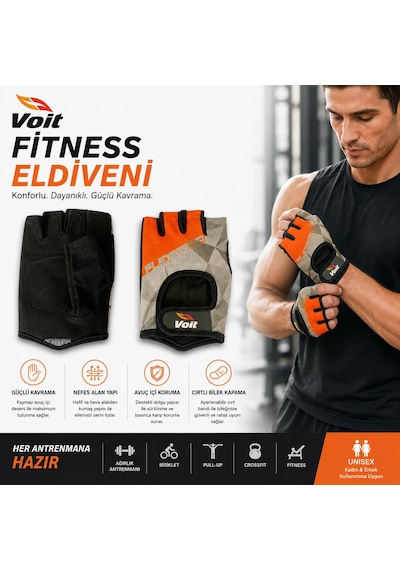 Voit 7057 Fitness Eldiveni Gri-turuncu S Açık Mavi