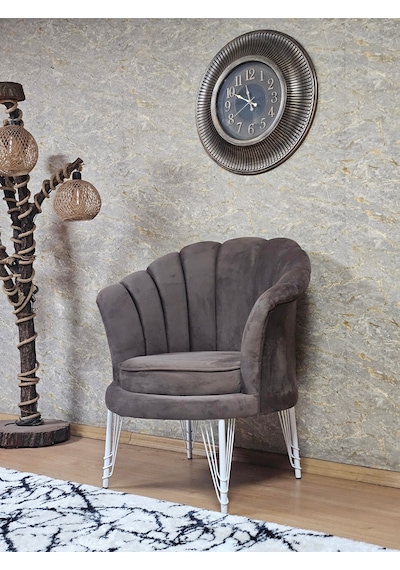 Zafir Tekli İstiridye Beyaz Boyalı Telli Ayak Çay Seti Koltuk Tekli Berjer , Balkon, Salon, Ofis Kahverengi