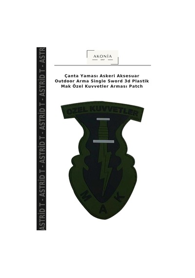 Astrid T Çanta Yaması Askeri Aksesuar Outdoor Arma Single Sword 3d Plastik Mak Özel Kuvvetler Arması
