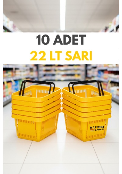 10 Adet / 22 Litre Plastik Market Alışveriş Sepeti Profesyonel Market Mağaza El Sepeti Sarı