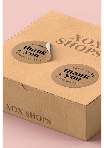 Handmade Thank You Kraft Etiket Sticker 3x3cm St2239 Çok Renkli
