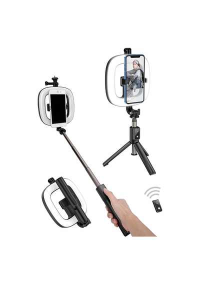 Bluetooth Kumandalı Şarjlı 6 İnç Led Ring Light Katlanabilir Selfie Çubuğu Ve Tripod 3 Renk Tonu