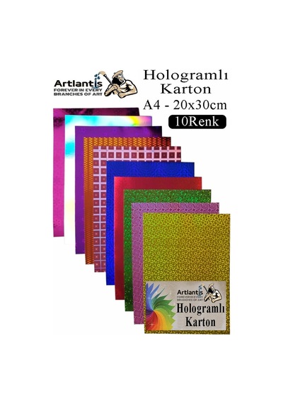 Hologramlı Karton 20x30 Cm A4 10 Renk 1 Paket Hulogramlı Fon Kartonu Kağıt Yanar Döner Parlak Hologram Okul Öncesi Kreş