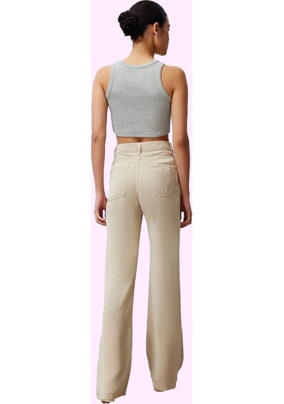 Ersefa Kadın Cool & Comfort Wide Leg Tencel Jean Pantolon Fonksiyonel Da Bej