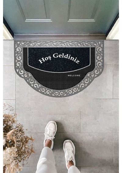 Dekoratif Dış Kapı Yıkanabilir Toz Alıcı Halı Kapı Önü Paspası Hoş Geldiniz Yazılır Gümüş