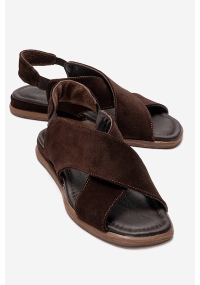 Luvishoes 706 Kahverengi Süet Hakiki Deri Kadın Sandalet Kahverengi
