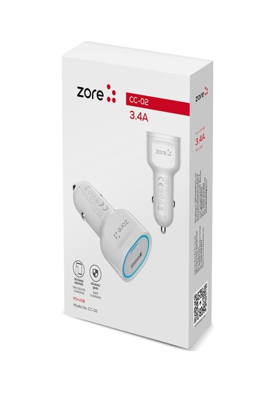 Zore Cc-02 Hızlı Şarj Özellikli Led Işıklı Qc 3.0 Usb-a Ve Type-c Pd Araç Şarj Başlığı Pd 20w