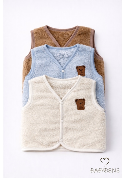 Babyden's 3 Lü Welsoft Yelek Seti Erkek Bebek Çocuk Kışlık Peluş Yumuşak Çıtçıtlı Bebek Yeleği Çok Renkli
