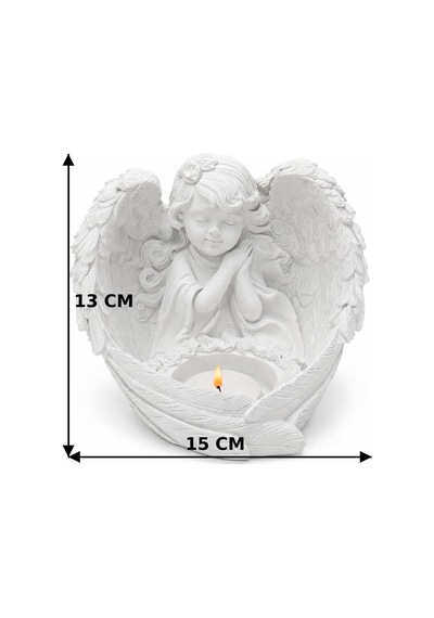 Melek Figürlü Dilek Tutan Tealight Mumluk, Taş Döküm, 13x15 Cm, Dekoratif Anma Ve Hediye Dekoru İçin Çok Renkli